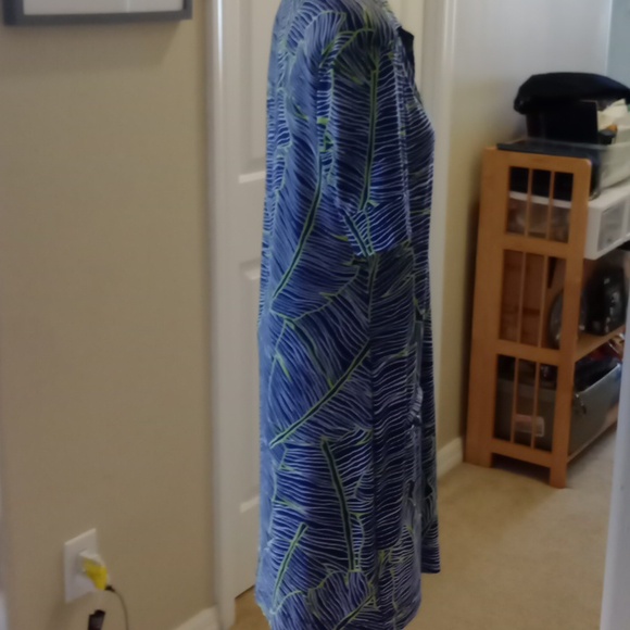 Tory Richard Honolulu abstract topical leaf tunic style dress w/ pockets small - Picture 3 of 7